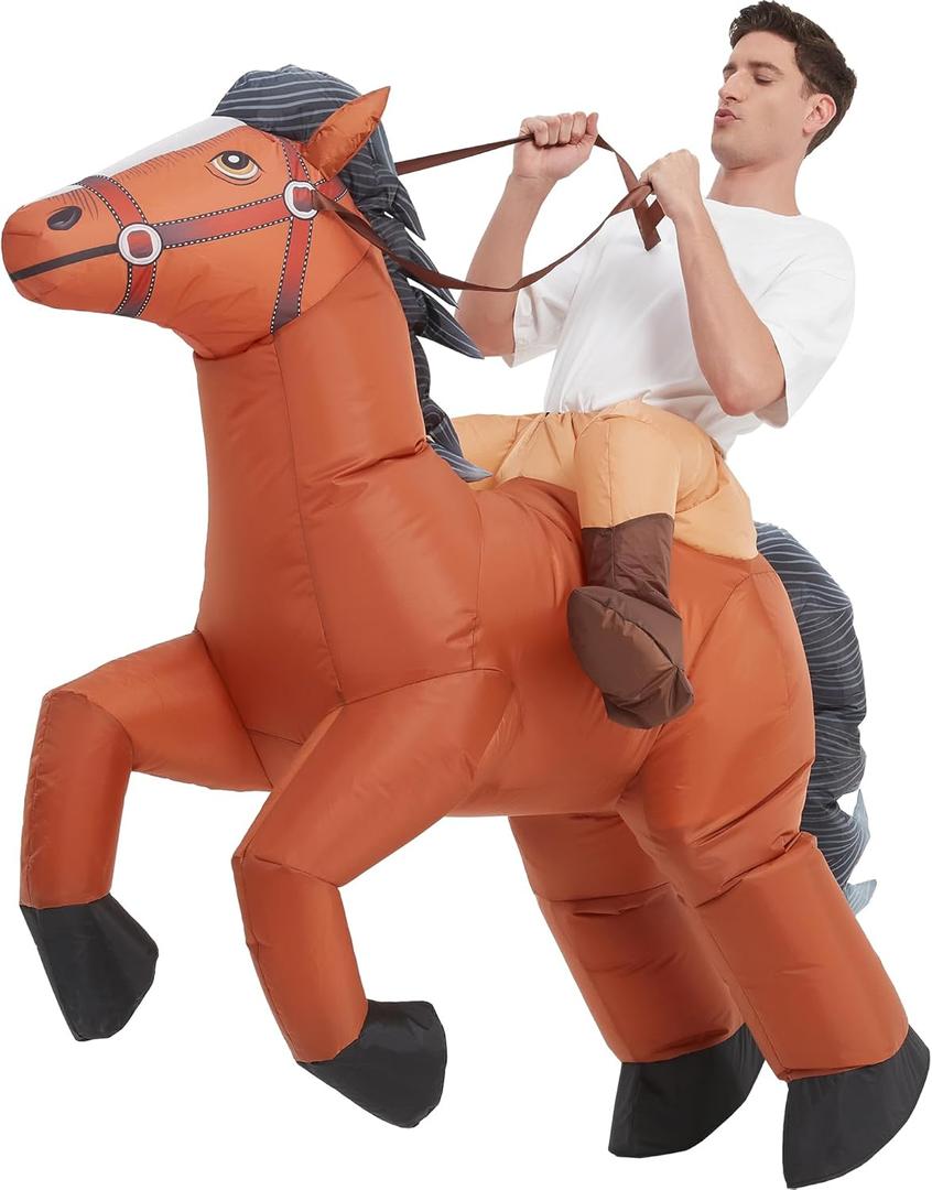 One Casa Inflatable Costume Adult,Blow Up Horse Suit,Ride On Halloween Costumes for Men Women (72INCH)