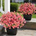 VIERENA 24 Bundles Artificial Flowers and Eucalyptus for Outside, Sun Resistant Silk Fake Morning Glory with Faux Eucalyptus Plants for Garden Porch Farmhouse Home Spring Summer Decor (Rose Red)