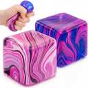 2 x 2 Pcs Stress Cube Bulk Swirl Ice Cube Stress Ball for Adults Anxiety Relief Soft Squeeze Sensory Square Ball for ADHD Prizes Goodie Bag Stuffers Party Favors(Purple, Pink)