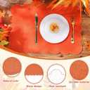 LemonRoad 16 Pcs Boho Linen Placemats Set 13" x 19" Elegant Scalloped Double Layered Placemats Farmhouse Christmas Washable Rustic Dining Table Decoration Heat Resistance(Vintage Color)