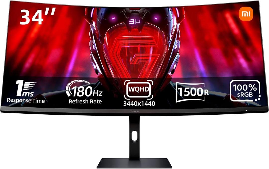 XIAOMI Curved Gaming Monitor 34-inch 180Hz High Reshed Rate 1ms Fast FreeSync Premium Professional Calibration 95% DCI-P3 100% sRGB* Low Blue Light Computer Screen Monitor Desktop Monitor