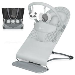 Orzbow Portable Baby Bouncer, Foldable Baby Bouncer Seat with Storage Bag and Removable Play Bar, 3 Recline Positions, 0-12 Months Up to 20lbs, Ergonomic Design, Easy to Wash, Grey
