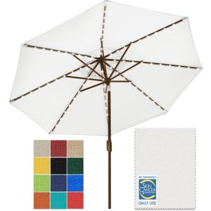 EliteShade USA 10-Year-Non-Fading 9ft Market Patio Umbrella, Commercial Grade Table Sun Umbrella with 80 Solar LED Lights, Crank Open, Windproof & UPF 50+ UV Protection for Garden, Deck, Pool, Backyard, White