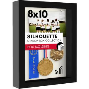 Americanflat 8x10 Shadow Box Frame with Shatter-Resistant Glass - Silhouette Collection - Large Shadow Box Display Case for Tabletop and Wall Display - Black with Soft Felt Back