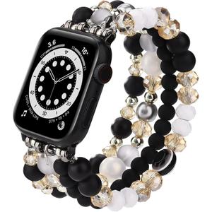 CAGOS Bracelet Beaded Compatible with Apple Watch Band Series 10/9/8/7/6/5/4/3/2/1 SE 38mm 40mm 41mm 42mm 44mm 45mm 46mm, Cute Handmade Fashion Elastic Stretchy iWatch Bands for Women (Black White, 42mm/44mm/45mm/46mm(Series 10)-(6"-6.9")