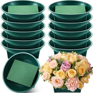 Sabary 12 Pack Large Size 6.3 Inch Floral Foam Round Bowls for Flower Arrangements Round Floral Supplies Flower Foam with Bowl Kit with Floral Foam Blocks for Table Party Wedding Festival Flower