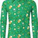 Arvilhill Mens St Patrick's Button Shamrock Clover Printed Long Sleeve Shirt (S-3XL) (M)