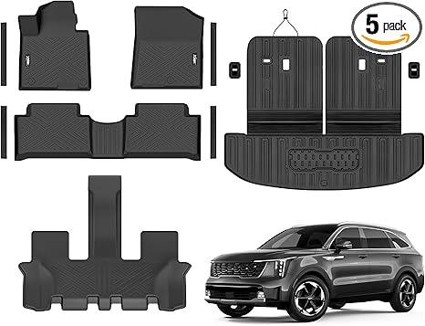 Floor Mats for 2021-2025 2026 Kia Sorento 6&7 Seats (not for Hybrid) Trunk Mat with Backrest Mat All Weather TPE Rubber Cargo Liner Back Seat Cover 3rd Row for 2021-2026 Kia Sorento Accessories