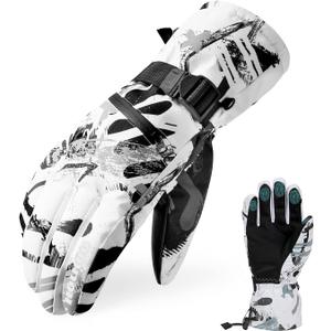 Ski Gloves - Waterproof Winter Snowboarding Gloves for Men & Women, Touchscreen Compatible, Warm Below -30F (Large, White)