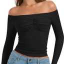 PINKMSTYLE Womens Off Shoulder Long Sleeve Top Fall Going Out Tops for Date Night Club Concert Outfits (Large, Black)