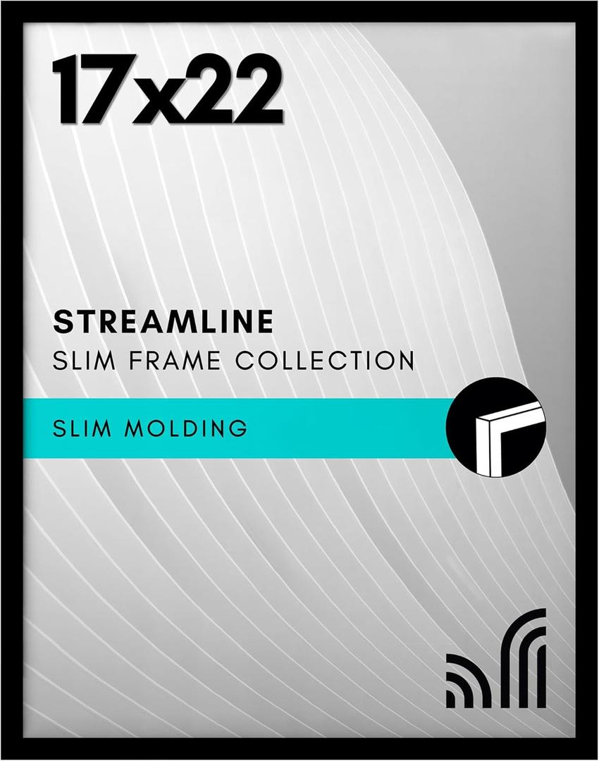 Americanflat 17x22 Picture Frame with Polished Plexiglass - Streamline Collection - Thin Border Picture Frame for Wall Display - Hanging Hardware Included - Black