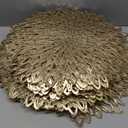 Chengu 100 Pieces Round Pressed Vinyl Placemats Metallic Hollow Out Leaf Flower Table Mats Decorative Wedding Round Placemat for Holiday Party Reception Home Kitchen Dining Table(Gold)