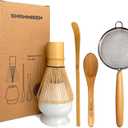 SHONMISEN Bamboo Matcha Whisk Set -Matcha Whisk (Chasen),Whisk Holder(White),Sifter,Tea Scoop and Tea Spoon