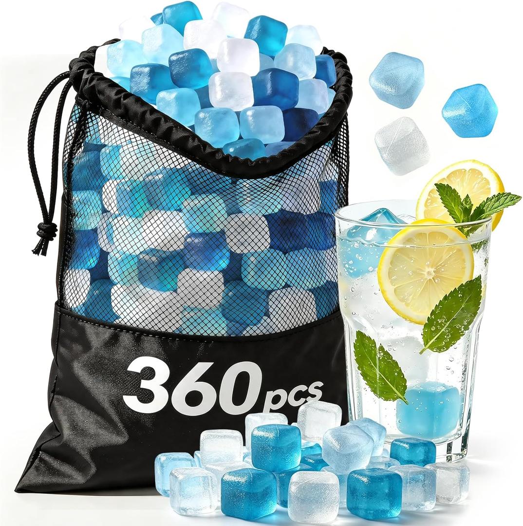 360 Pack Reusable Ice Cubes Refreezable Plastic Ice Cubes Without Diluting Reusable Ice Cubes for Drinks Large Pack Ice Cube Frozen BPA Free for Party Bars Ice Bath Camping