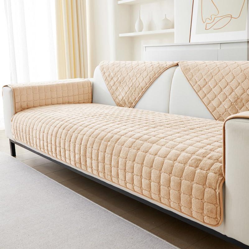 JIAN YA NA Sectional Couch Cover, Velvet Sofa Slipcover for Pets and Kids, Anti-Slip Washable Furniture Protector for 3-Cushion Couch, Loveseat, Recliner, L-Shaped Sofa, Armrest & Backrest (1 Piece)