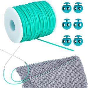 NBEADS Cord Lock Kit, 54.68 Yards Tubular Synthetic Rubber Cord 6 Pcs Plastic Cord Locks for Drawstring Cord Stop Elastic Shoelace Lock Fastener Slider Clip, Medium Turquoise