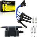 Set of 1 Ignition Coils Pack UF403 4609103AC & 4 PCS Iridium Spark Plugs with Wire Set Compatible with Dodge SX 2.0 2003-2005 2.0L Chrysler PT Cruiser 2003-2009 2.4L