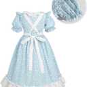 NSPSTT Prairie Dress Pioneer Costume for Girls With Bonnet -Large