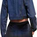 Cropped Jean Jacket for Women Long Sleeve Classic Casual Crop Top Denim Jackets Coat (S)
