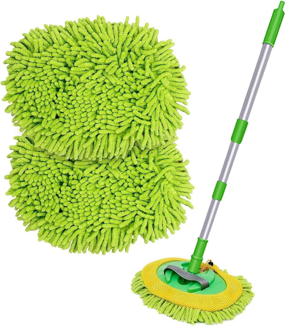47" Car Wash Brush Mop Cleaning Tool with Long Handle Kit for Washing Detail Car Truck, SUV, RV, Trailer, Boat 2 in 1 Chenille Microfiber Sponge Duster, Paint Scratch Free1