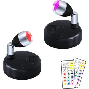 Wireless LED Spot Light Indoor Color Changing Battery Operated Picture Light Stick On Anywhere with Dimmer & Timer 60 Lumens 13 RGB Colour for Home Decor, Displaying Artwork, Dartboard