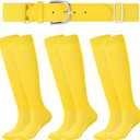 Haysandy Baseball or Softball Sock and Belt Combo Set 3 Football Baseball Socks with Softball Belt for Youth Boys Kids (X-Small, Yellow)
