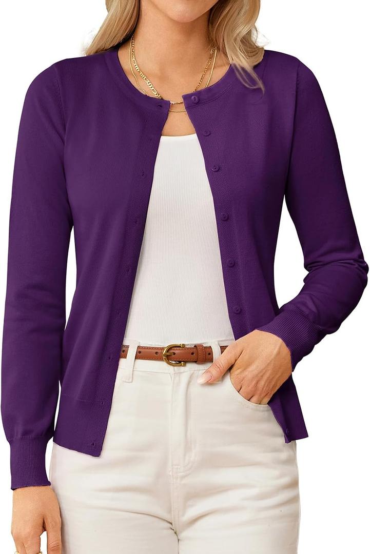 GRACE KARIN Purple Cardigan for Women Lightweight Dressy Button Down Sweater Spring Clothes Knit Cardigans Outfits 3XL