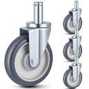 3 Pack 5" Caster Wheels Compatible with Metro Shelving, Grip Ring Stem Swivel Casters with Non-Marking TPR Wheels and Double Ball Bearings for Wire Shelving Racks Kitchen Lab Warehouse