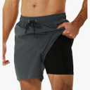 SILKWORLD Mens Swimming Trunks with Compression Liner 2 in 1 Quick-Dry Swim Shorts with Zipper Pockets Grey XL