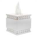 AuldHome Design Beaded Square Tissue Box Cover (White); Rustic Farmhouse Wood Tissue Holder