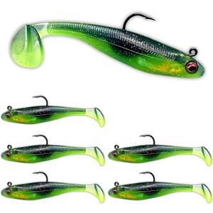 USA Bass Tackle Patriot Shad - Scent Infused Paddle Tail Swimbaits Pre Rigged Fishing Lures Premium Bait Strong Owner Hook, Fishing Gear for Bass Freshwater Predator Fish (1/4oz - 2.8", Chart Electric Blue)