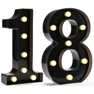Pooqla Decorative Led Light Up Number Letters, Black Plastic Marquee Number Lights Sign for 18th Birthday Party Wedding Decor Battery Operated Black Decoration 18 Pooqla Decorative Led Light Up Number Letters, Black Plastic Marquee Number Lights Sign for 18th Birthday Party Wedding Decor Battery Operated Black Decoration 18