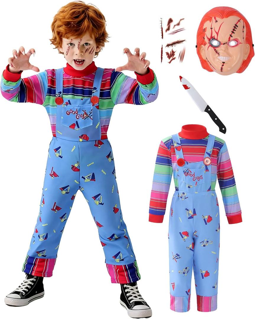 Chucky Costume for Kids Halloween Child's Ghost Costume Toddler Cospaly Outfit (Medium(4-5 Years))