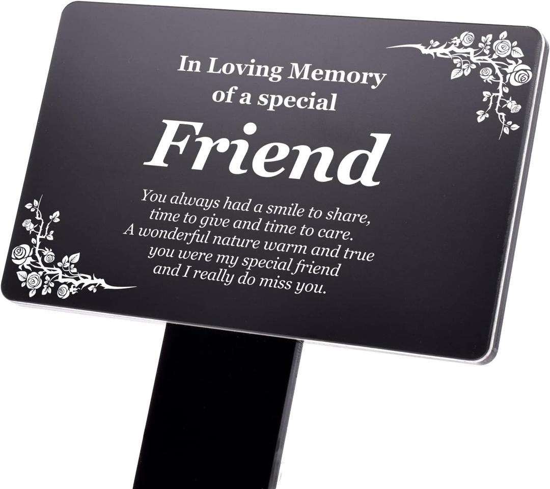 Friend Memorial Remembrance Plaque Stake - Black, Waterproof, Outdoor, Grave Marker, Tribute, Plant Marker 