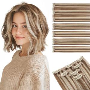 Short Clip in Hair Extensions Real Remy Human Hair,S-noilite Short Hair Extensions Clip ins,Mini Clip in Extensions for Add Volume and Highlights,5 Pieces 38g 12 inch Sunlit Toffee Swirl Blonde, 2pack