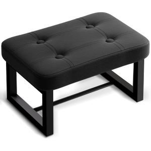 Small OttomanFoot Rest Stool,Leather Step Stool for Under Desk,Rectangular Shoe Seat for Living Room, Bedroom and Kitchen, Couch, Entryway(Black) (Leather, 1)
