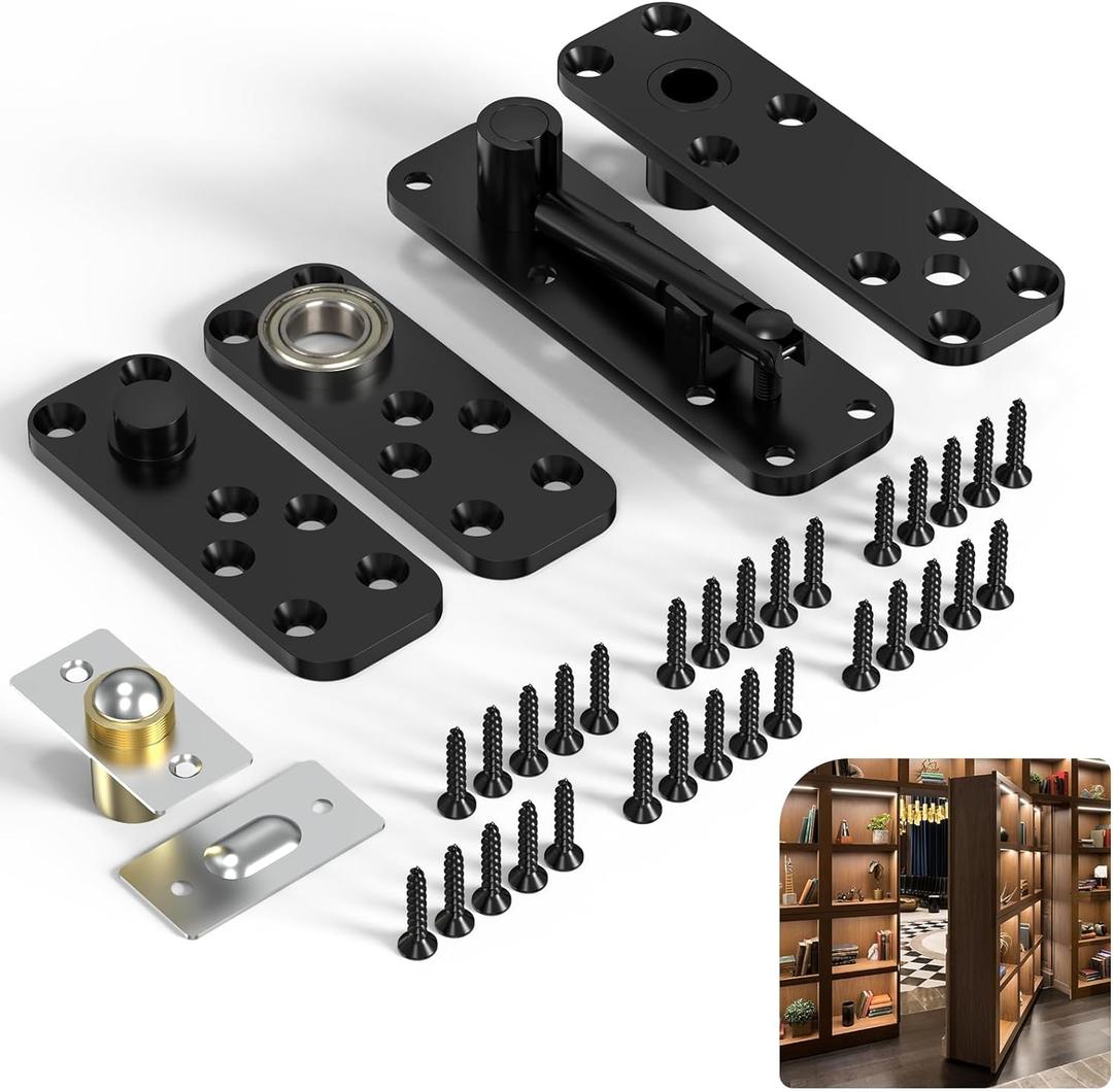 Door Hinges, Hidden Hinge for Secret Door,360 Degree Rotation Pivot Hinge for Hidden Door Bookcase and Interior Doors/Secret Door up to 570 Pounds