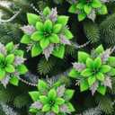 Zeyune 15 Pack Green Poinsettia Flowers Glitter Artificial Christmas Poinsettia Decor 5.5'' Plush Flowers Picks with Clips and Stems DIY for Xmas Tree Wreath Holiday Home Party Decor(Green Silver)