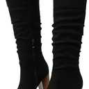 Erocalli Suede Knee-High Boots Fall Boot For Women Chunky Block High Heel Slouch Fashion Boot Round Toe Side Zipper Size 7