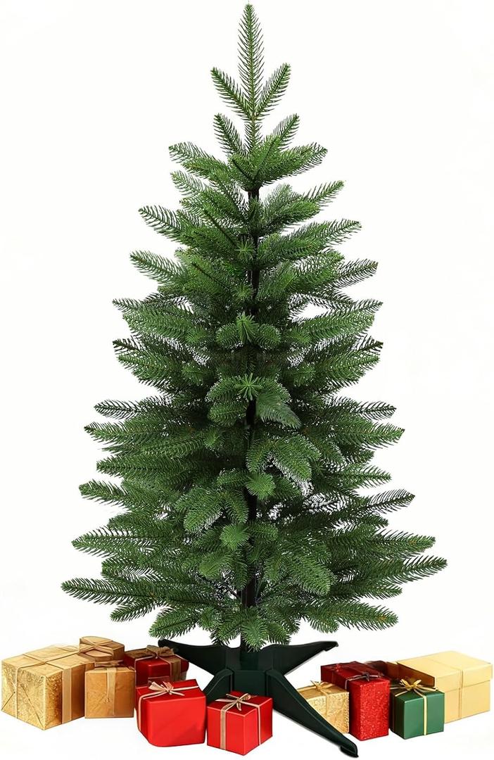 3FT Artificial Small Christmas Tree, Premium PE Tips, Easy Assembly Metal Hinges & Foldable Base, Mini Christmas Tree for Tabletop, Home, Office, Indoor and Outdoor Decor, Christmas Decoration