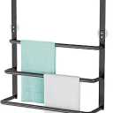 Over The Door Towel Rack, 304 Stainless Steel Towel Rack, 3 Tier Towel Bar for Hanging Towels, 16 Inch Over Door Towel Storage Holder for Bathroom, Matte Black