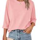 Orchidays Women's Casual 3/4 Sleeve T Shirts Basic Crew Neck Relaxed Fit Summer Tee Tops Light Pink (S)
