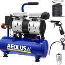 Ultra Quiet Air Compressor, 65dB, Oil-Free, Quick Couplers,115PSI, Portable Electric for Car and Bike Tires, Nail Gun, and Pneumatic Tools, Garage, Shop (Accessories Kit)