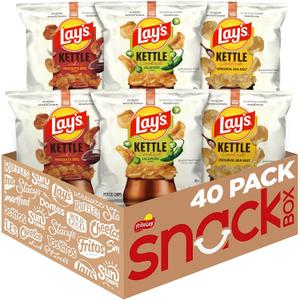 Lay's Kettle Cooked Potato Chips, Variety Pack, 0.85 Ounce (Pack of 40), BB Date 03/10/2026