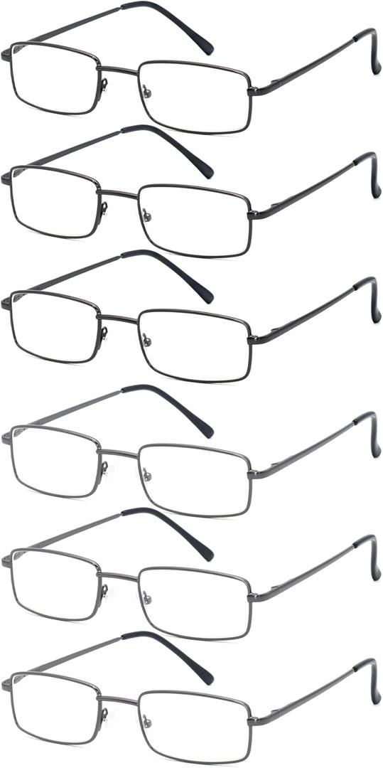 6-Pack Metal Reading Glasses for Men Women Spring Hinge Readers Clear Lens Non Yellow Coating (C1, 3 Black 3 Gunmetal)