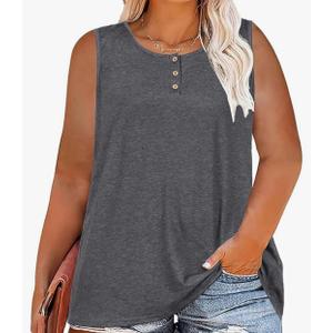 Womens Plus Size Tops Summer Sleeveless Loose Fit Button Down Tanks Top Blouse Shirts, Size 28W