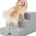 Made4Pets Dog Stairs for Small Dogs, Extra Wide Dog Steps for Bed Couch Sofa and Chair, 35D Foam Pet Steps for Small Dogs and Cats(Up to 40lbs), Non-Slip Bottom Pet Stairs, Light Grey, 3 Steps