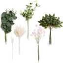 Ling's Moment Artificial Greenery Stems Box Set, 42pcs with 6 Kinds of Faux Greenery Picks for DIY Bridal Bouquets Wedding Floral Arrangement Table Centerpieces, Green & Pink