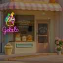 Ice Cream Neon Sign Gelato Neon Sign Dimmable Wall Decor for Store Game Room Kids Room Party Decoration 17.6 * 13.2 Inch