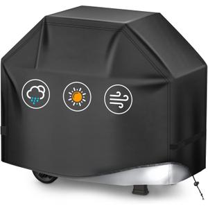 BBQ Gas Grill Cover for Outdoor, Anti-UV, Rip-Proof, 600D Oxford Fade Resistant Material, Barbecue Cover with Hook and Loop Straps & Adjustable Hem Drawstring (Black, 60”x24”x44”)